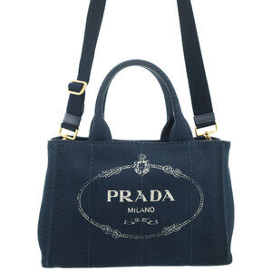Prada Canapa Tote Denim canvas handbag top handles 2way Blue